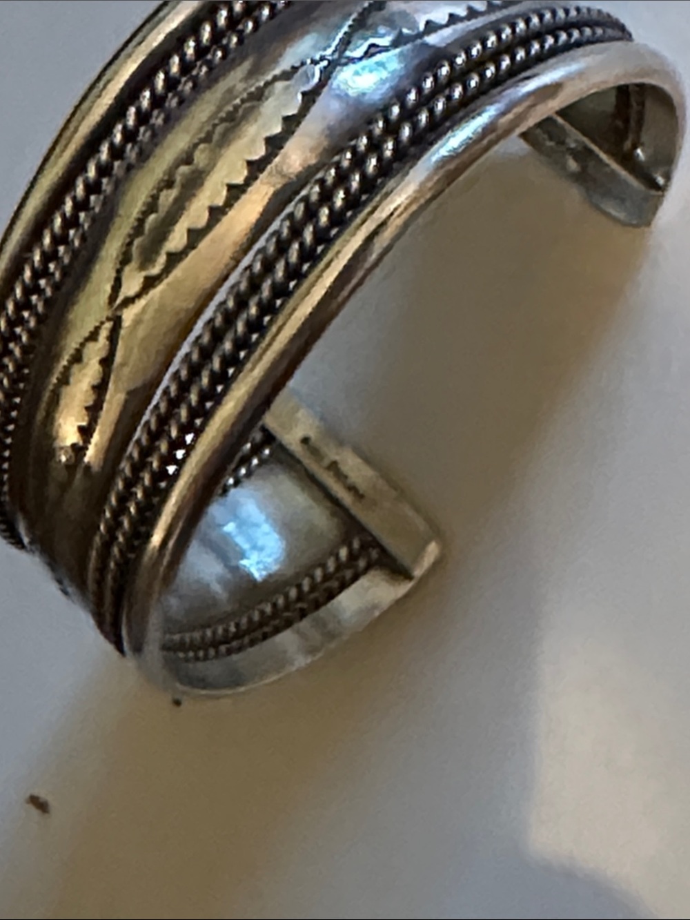 Vintage Tane Sterling Silver Cuff Bracelet - Rope & Stamped Design